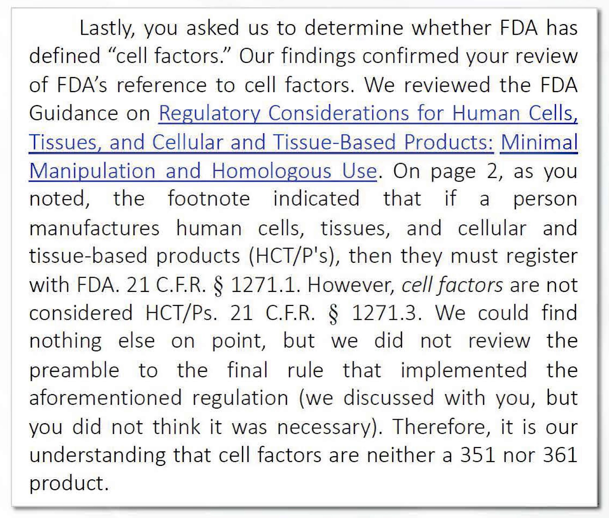 FDA Legal Opinion Letter Snippet